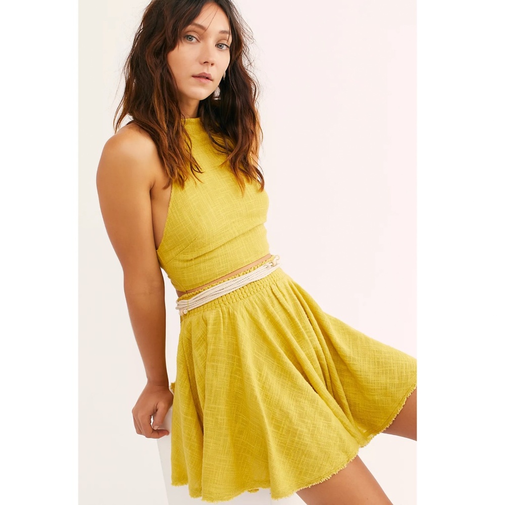 Free People A Heart Starter Set- Boho Halter Top and Skirt Set in Yellow